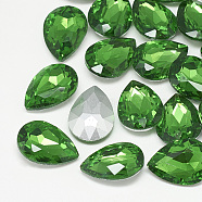 Pointed Back Glass Rhinestone Cabochons, Back Plated, Faceted, teardrop, Emerald, 14x10x4.5mm(RGLA-T081-10x14mm-20)