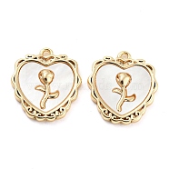 Brass Pave Shell Pendants, Heart Charms, Real 18K Gold Plated, 16x15x2.5mm, Hole: 1.2mm(KK-Q789-42G)