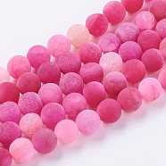 Natural Weathered Agate Beads Strands, Dyed, Frosted, Round, Magenta, 10mm, Hole: 1mm, about 38pcs/strand, 15.35 inch(X-G-G589-10mm-10)
