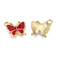 Light Gold Plated Alloy Charms, with Enamel, Butterfly, Red, 13x13.5x2.5mm, Hole: 1.8mm(ENAM-T009-03D)