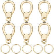 6Pcs Brass Spring Gate Rings, with 20Pcs Open Jump Rings, Real 18K Gold Plated, 16x9x3.5mm, Hole: 1.6mm(DIY-BBC0001-52)