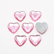 Acrylic Rhinestone Flat Back Cabochons, Faceted, Bottom Silver Plated, Heart, Pink, 25x25x4.5~4.8mm(GACR-Q009-25x25-07)