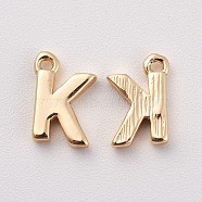 Brass Charms, Letter, Nickel Free, Real 18K Gold Plated, Letter.K, 8.5x6x1.5mm, Hole: 0.8mm(X-KK-S350-167K-G)