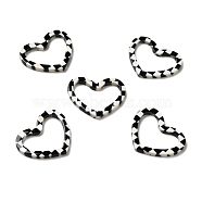 Acrylic Linking Rings, Heart with Tartan Pattern, Black & White, 23.5x29x2.5mm, Inner Diameter: 23x14mm(SACR-B002-03)