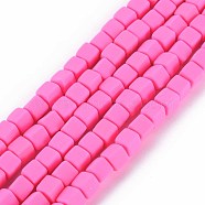 Handmade Polymer Clay Beads Strands, Cube, Deep Pink, 6x6x6mm, Hole: 1.2mm, about 62pcs/strand, 14.84 inch~15.75 inch(37.7cm~40cm)(CLAY-T020-09A)
