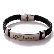 Braided Leather Cord Bracelets, Constellation Bracelet for Men, Sagittarius, 8-1/4 inch(21cm)(PW-WG99416-09)