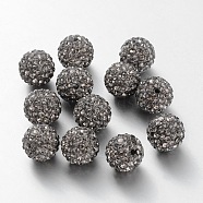 Pave Disco Ball Beads, Polymer Clay Rhinestone Beads, Grade A, Black Diamond, PP15(2.1~2.2mm), 14mm, Hole: 2mm(RB-Q195-14mm-215)