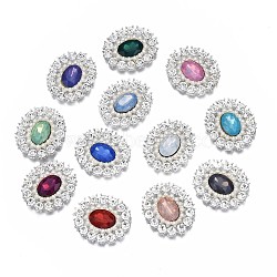 Alloy Cabochons, with Rhinestone, Cadmium Free & Lead Free, Faceted, Mixed Color, Oval, Silver, 30x26.5x5.5mm(PALLOY-N0151-06P-RS)
