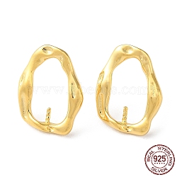 925 Sterling Silver Stud Earring Findings, Twist Oval, for Half Drilled Beads, with S925 Stamp, Real 18K Gold Plated, 14x11mm, Pin: 11x0.7mm and 0.6mm(STER-M115-03G)
