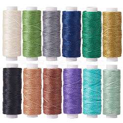 12Rolls 12 Colors Waxed Polyester Cord, Flat, Mixed Color, 0.8mm, about 32.8 yards(30m)/roll, 1roll/color(YC-SZ0001-03B)