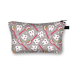 Cartoon Tooth Print Polyester Cosmetic Zipper Bag, Clutch Bags Ladies' Large Capacity Travel Storage Bag, Antique White, 21.5x13cm(PW-WG72551-06)