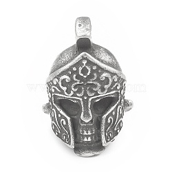 304 Stainless Steel Pendants, Armour Head Charm, Antique Silver, 38x25x24mm, Hole: 9mm(STAS-G303-33AS)