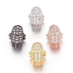 Brass Micro Pave Cubic Zirconia Slide Charms, Lead Free & Cadmium Free & Nickel Free, Long-Lasting Plated, Palm, Clear, Mixed Color, 14x10x5mm, Hole: 1.5x10mm(ZIRC-P077-34-NR)