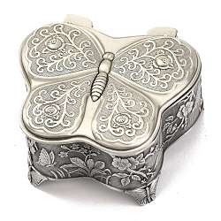 Butterfly European Classical Princess Jewelry Boxes, Alloy Carved Rose Jewelry Boxes, for Craft Gift, Antique Silver, 6.35x5.8x3.4cm, Inner Diameter: 56x45mm(OBOX-I002-02)