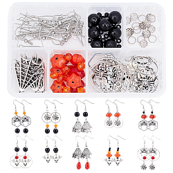 SUNNYCLUE 176 Pcs DIY Halloween Themed Earring Making Kits, Including Alloy Bead Caps & Pendants, Synthetic Turquoise & Acrylic & Glass Beads, Iron Pins and Brass Findings, Antique Silver & Platinum(DIY-SC0014-72)