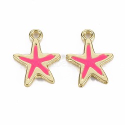 Rack Plating Alloy Pendants, with Enamel, Cadmium Free & Lead Free, Starfish, Light Gold, Deep Pink, 17x13x1.5mm, Hole: 1.8mm(PALLOY-S132-234H-RS)