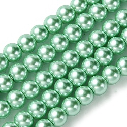 Eco-Friendly Dyed Glass Pearl Beads Strands, Grade A, Round, Cotton Cord Threaded, Aquamarine, 6mm, Hole: 1.2~1.5mm, about 70pcs/strand, 15.7 inch(HY-A008-6mm-RB108)
