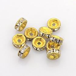 Brass Rhinestone Spacer Beads, Grade A, Straight Flange, Unplated, Rondelle, Crystal, 8x3.8mm(RB-A014-Z8mm-01C)
