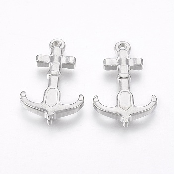 201 Stainless Steel Pendants, Anchor, Stainless Steel Color, 24x15x3mm, Hole: 1.5mm