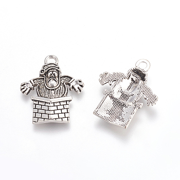 Christmas Jewelry Santas Claus Climb Over the Wall Tibetan Style Alloy Pendants, Cadmium Free & Nickel Free & Lead Free, Antique Silver, 26x21.5x3mm, Hole: 2.5mm