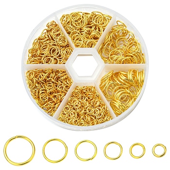 1 Box Iron Jump Rings Set, Mixed Sizes, Open Jump Rings, Round Ring, Golden, 18~21 Gauge, 4~10x0.7~1mm, Inner Diameter: 2.6~8mm, 10g/size, 6 sizes, about 1000pcs/box