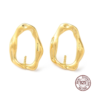 925 Sterling Silver Stud Earring Findings, Twist Oval, for Half Drilled Beads, with S925 Stamp, Real 18K Gold Plated, 14x11mm, Pin: 11x0.7mm and 0.6mm