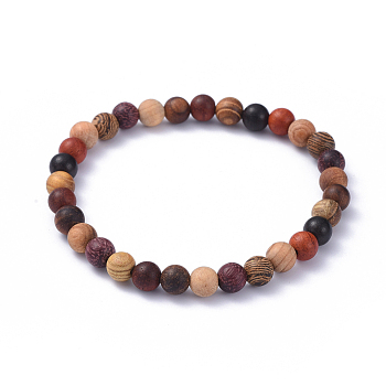 Wood Beads Stretch Bracelets, Round, 2-1/4 inch(5.7cm), Beads: 6mm