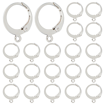 100Pcs 304 Stainless Steel Leverback Earring Findings, with Loops, Stainless Steel Color, 14.5x12.5x2mm, Hole: 1.2mm