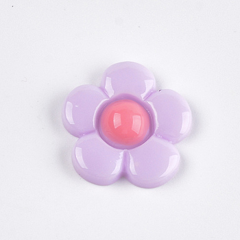 Resin Cabochons, Flower, Violet, 20x20~21x5~6mm