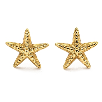 Rack Plating Brass Starfish Stud Earring, Cadmium Free & Lead Free, Long-Lasting Plated, Real 18K Gold Plated, 13x14mm