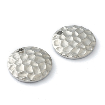 304 Stainless Steel Charms,  Textured, Flat Round, Stainless Steel Color, 12.5x2mm, Hole: 1.2mm