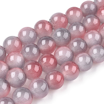 Cat Eye Beads Strands, Two Tone, Round, Rosy Brown, 7.5~8mm, Hole: 1mm, about 49~51pcs/strand, 14.37~14.96 inch(36.5~38cm)