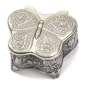 Butterfly European Classical Princess Jewelry Boxes, Alloy Carved Rose Jewelry Boxes, for Craft Gift, Antique Silver, 6.35x5.8x3.4cm, Inner Diameter: 56x45mm