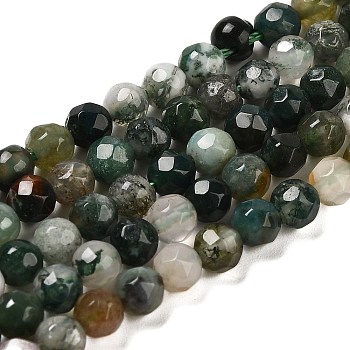 Natural Moss Agate Beads Strands, Faceted, Round, 4~4.5mm, Hole: 0.9mm, about 90pcs/strand, 14.69''(37.3cm)