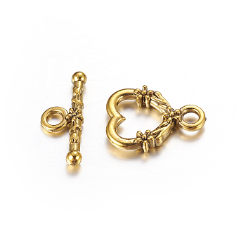 Tibetan Style Alloy Toggle Clasps, Lead Free & Nickel Free & Cadmium Free, Antique Golden, Ring: 14mm wide, 18.5mm long, Bar: 21mm long, hole: 3mm