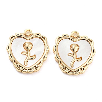 Brass Pave Shell Pendants, Heart Charms, Real 18K Gold Plated, 16x15x2.5mm, Hole: 1.2mm
