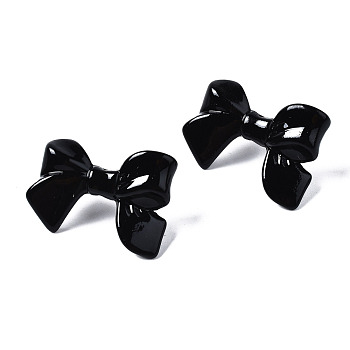 Spray Painted CCB Plastic Bowknot Stud Earring Findings, Black, 24x33mm, Hole: 1.2mm, Pin: 0.7mm