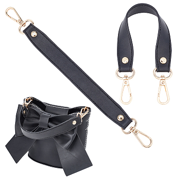PU Leather Bag Handle, with Zinc Alloy Swivel Clasps, for Shoulder Bag Replacement Accessories, Black, 28.5x2.35x0.25cm
