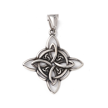 304 Stainless Steel Manual Polishing Pendants, Witch Knot Charms, Antique Silver, 38x34x2.5mm, Hole: 4x9mm
