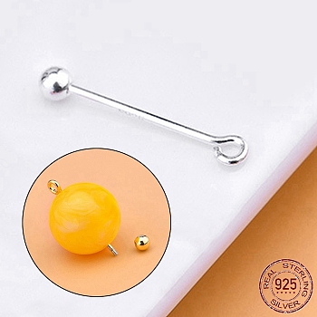 Rack Plating 925 Sterling Silver Screw On Eye Ball Pins, Beadable Pin, for Jewelry Making, Silver, 19 Gauge, 10.3mm, Ball: 3mm, Pin: 0.94mm, Hole: 1.4mm