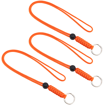 Polyester Keychains, with Iron Split Rings, Dark Orange, 460x30x12.5mm