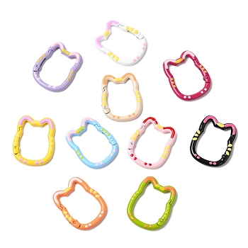 Spray Painted Alloy Spring Gate Ring, Cat Shape, Mixed Color, 35x28x4.5mm, Inner Diameter: 27x21mm