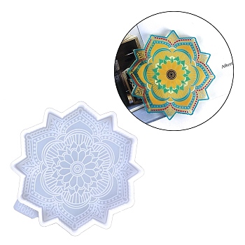 Mandala Flower Cup Mat Silicone Molds, Resin Casting Coaster Molds, For UV Resin, Epoxy Resin Craft, White, 107x107x9mm