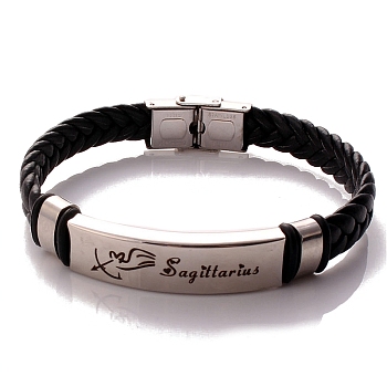 Braided Leather Cord Bracelets, Constellation Bracelet for Men, Sagittarius, 8-1/4 inch(21cm)