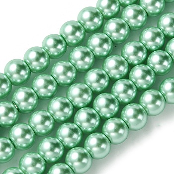 Eco-Friendly Dyed Glass Pearl Beads Strands, Grade A, Round, Cotton Cord Threaded, Aquamarine, 6mm, Hole: 1.2~1.5mm, about 70pcs/strand, 15.7 inch