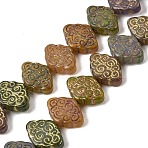 Baking Paint Glass Beads Strands, Golden Metal Enlaced, Cloud, Mixed Color, 11.5x15.5x5mm, Hole: 1mm, about 32pcs/strand, 14.57''(37cm)(GLAA-H042-02)