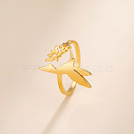 Adjustable 304 Stainless Steel Cuff Open Rings, Bird, Golden, Inner Diameter: 18.8mm(WG1E32F-02)