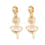 Alloy Enamel European Dangle Charms, Rack Plating, Pink Ballet Dancer Large Hole Pendants, Long-Lasting Plated, Golden, 35mm, Hole: 4.5mm(AL-CBAC2D3-18G)