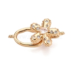 Brass Micro Pave Clear Cubic Zirconia Fold Over Clasps, Flower & Teardrop, Real 18K Gold Plated, 25.5mm, Flower: 15.5x13.5x9mm, Teardrop: 16.5x9x3mm, Hole: 1~1.2mm(KK-N288-10G)