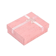 Cardboard Jewelry Set Boxes, for Necklace, Ring, Earring Packaging, with Bowknot Ribbon Outside and White Sponge Inside, Rectangle, Pink, 9.2x7.2x3.1cm(CON-XCP0001-29B)